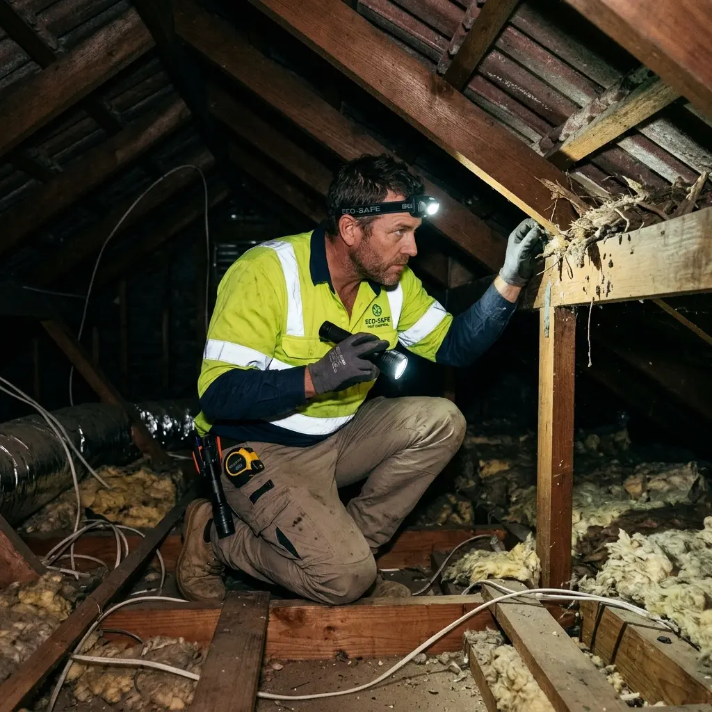 Technician locating dead rodents inside a Mount Waverley wall cavity with detection equipment